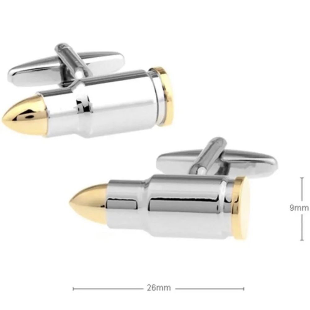 Mens Two Tone Stainless Steel Plated Gold Plated Tips Bullet Cufflinks
